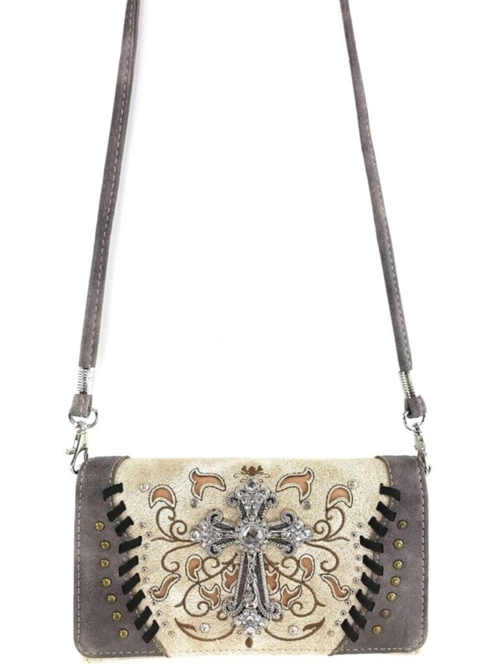 Justin West Spring Bloom Western Cross Women Crossbody Wrist Trifold Wallet NWT - Picture 2 of 5
